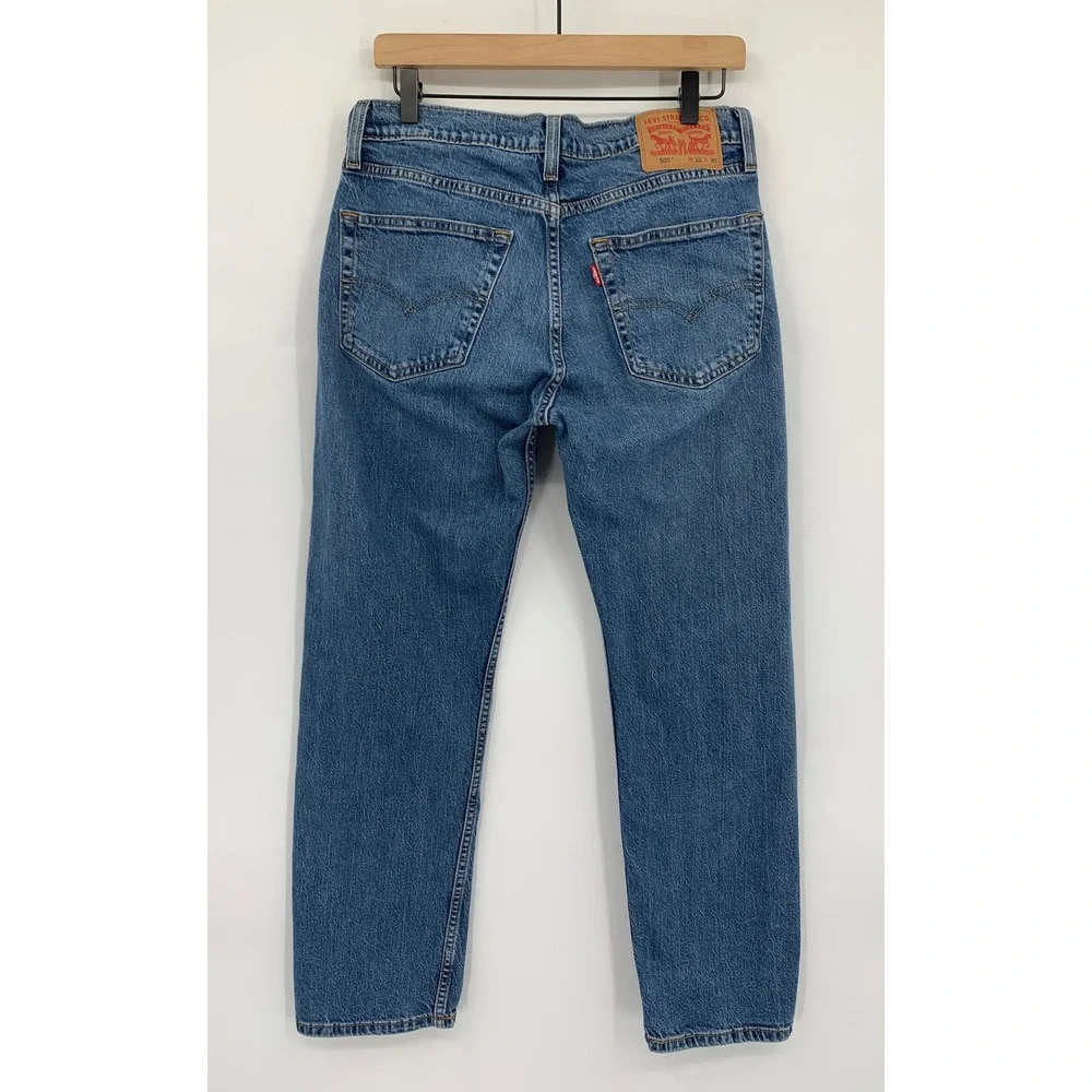 Levis 505 Jeans Mens 32x30 Blue Straight Leg Medium Wash Cotton Denim Pants